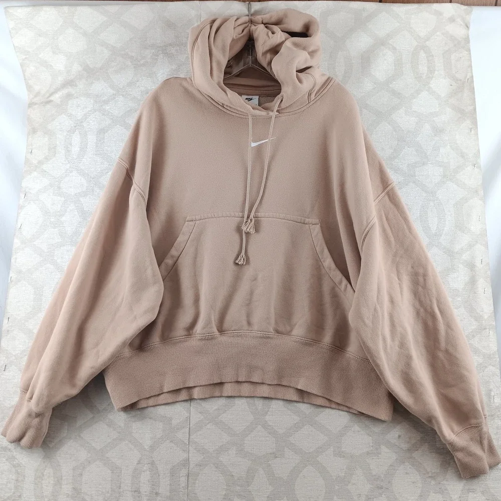 Nike‎ Sportswear Center Swoosh Essential Fleece Pullover Hoodie Sand Beige XS
